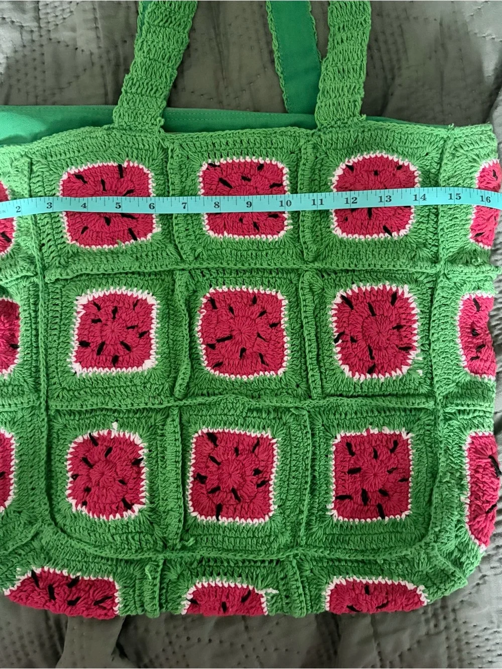 America & Beyond Watermelon Crochet Tote Bag Beaded Granny Square NWT